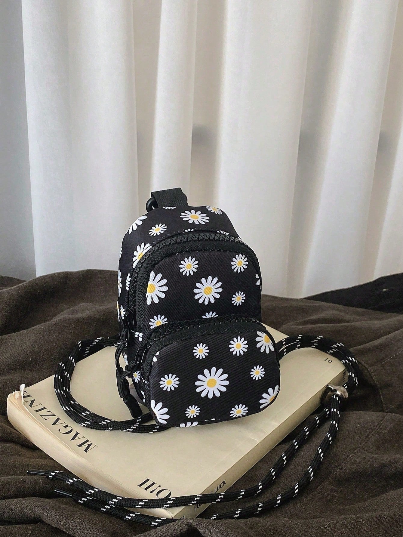 Coin Purse Mini Bag Pendant Bag Zebra Print Leopard Print Cow Print Cherry Daisy Backpack Charm Backpack Pendant Bag Black White Polka Dot White Black Polka Dot