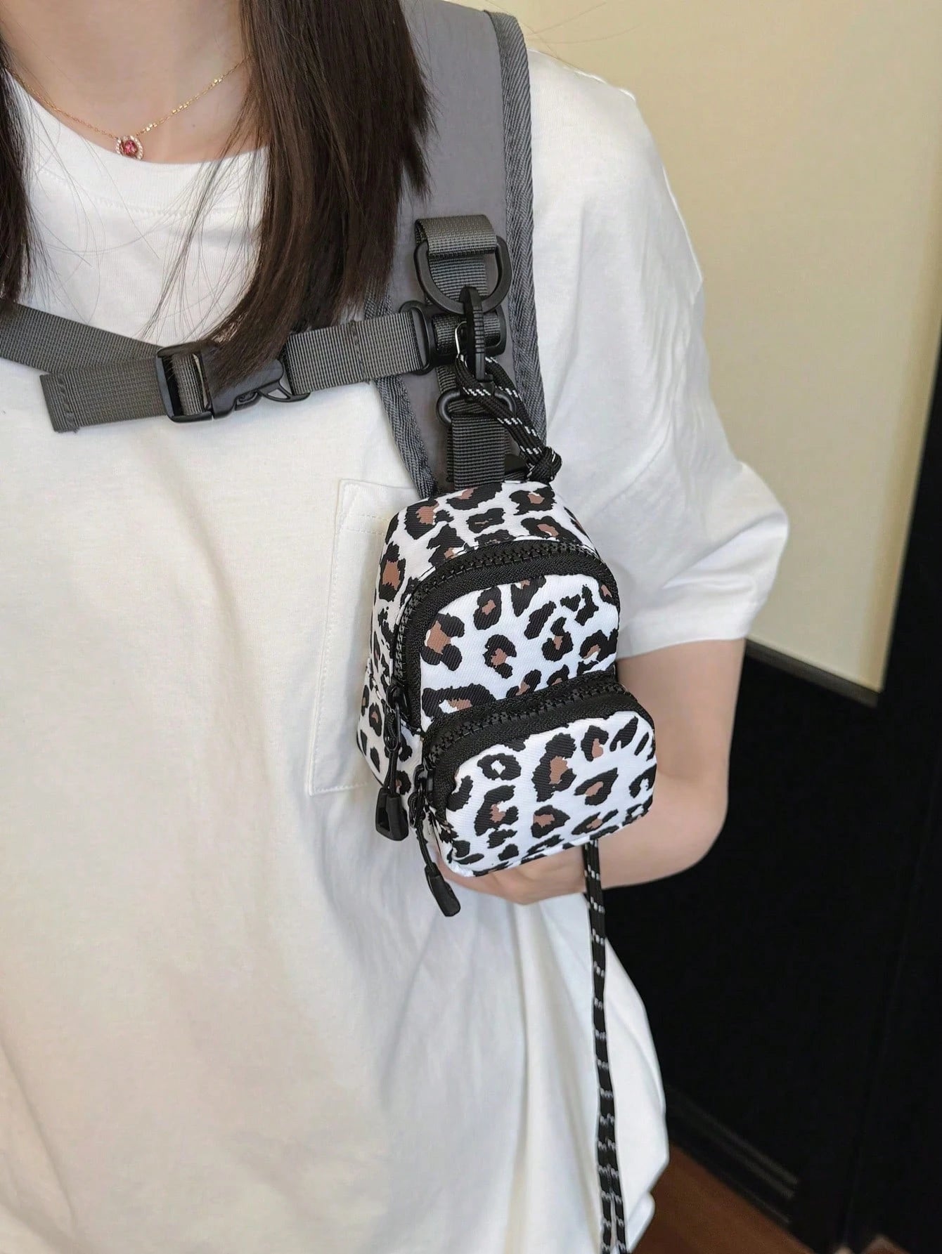 Coin Purse Mini Bag Pendant Bag Zebra Print Leopard Print Cow Print Cherry Daisy Backpack Charm Backpack Pendant Bag Black White Polka Dot White Black Polka Dot