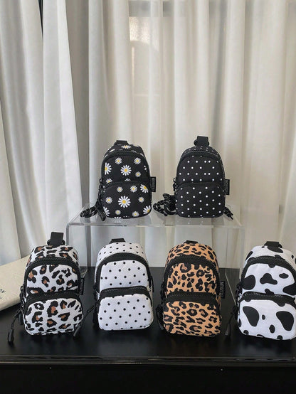 Coin Purse Mini Bag Pendant Bag Zebra Print Leopard Print Cow Print Cherry Daisy Backpack Charm Backpack Pendant Bag Black White Polka Dot White Black Polka Dot