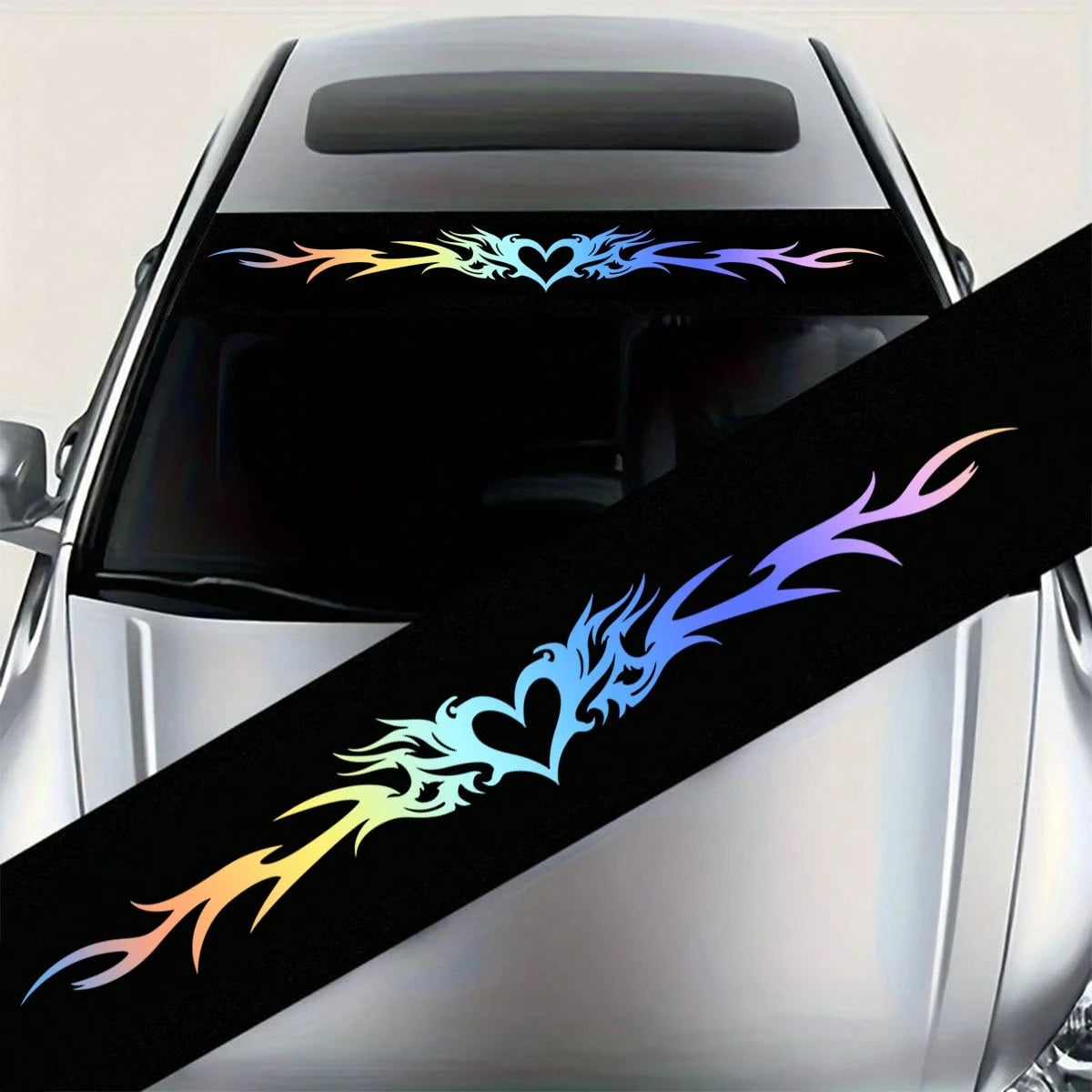 Colorful Heart-Shaped Flame Pattern Car Windshield Sticker, Perfect For Enhancing Your Car's Appearance, Waterproof And Scratch-Resistant, Suitable For All Car Models, High-Quality Durable Material, L