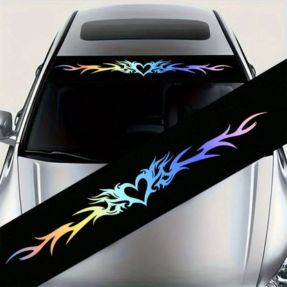 Colorful Heart-Shaped Flame Pattern Car Windshield Sticker, Perfect For Enhancing Your Car's Appearance, Waterproof And Scratch-Resistant, Suitable For All Car Models, High-Quality Durable Material, L