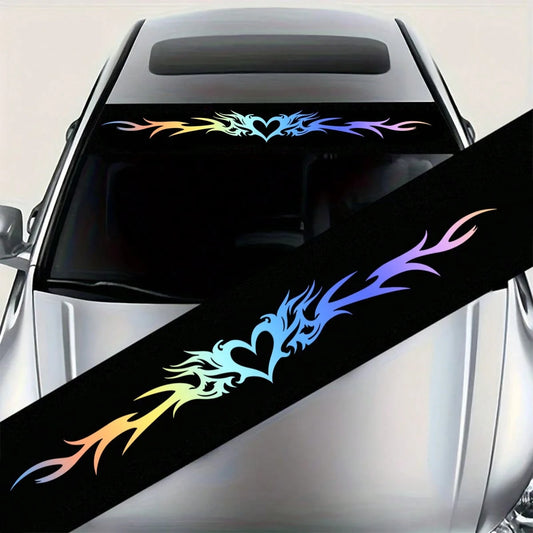 Colorful Heart-Shaped Flame Pattern Car Windshield Sticker, Perfect For Enhancing Your Car's Appearance, Waterproof And Scratch-Resistant, Suitable For All Car Models, High-Quality Durable Material, L