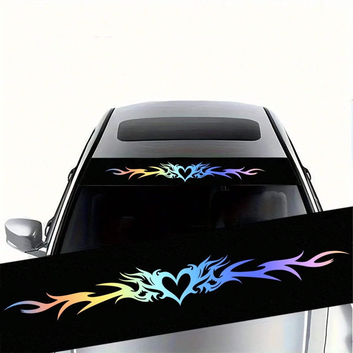 Colorful Heart-Shaped Flame Pattern Car Windshield Sticker, Perfect For Enhancing Your Car's Appearance, Waterproof And Scratch-Resistant, Suitable For All Car Models, High-Quality Durable Material, L