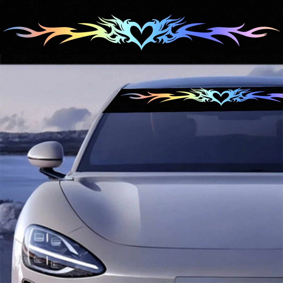 Colorful Heart-Shaped Flame Pattern Car Windshield Sticker, Perfect For Enhancing Your Car's Appearance, Waterproof And Scratch-Resistant, Suitable For All Car Models, High-Quality Durable Material, L