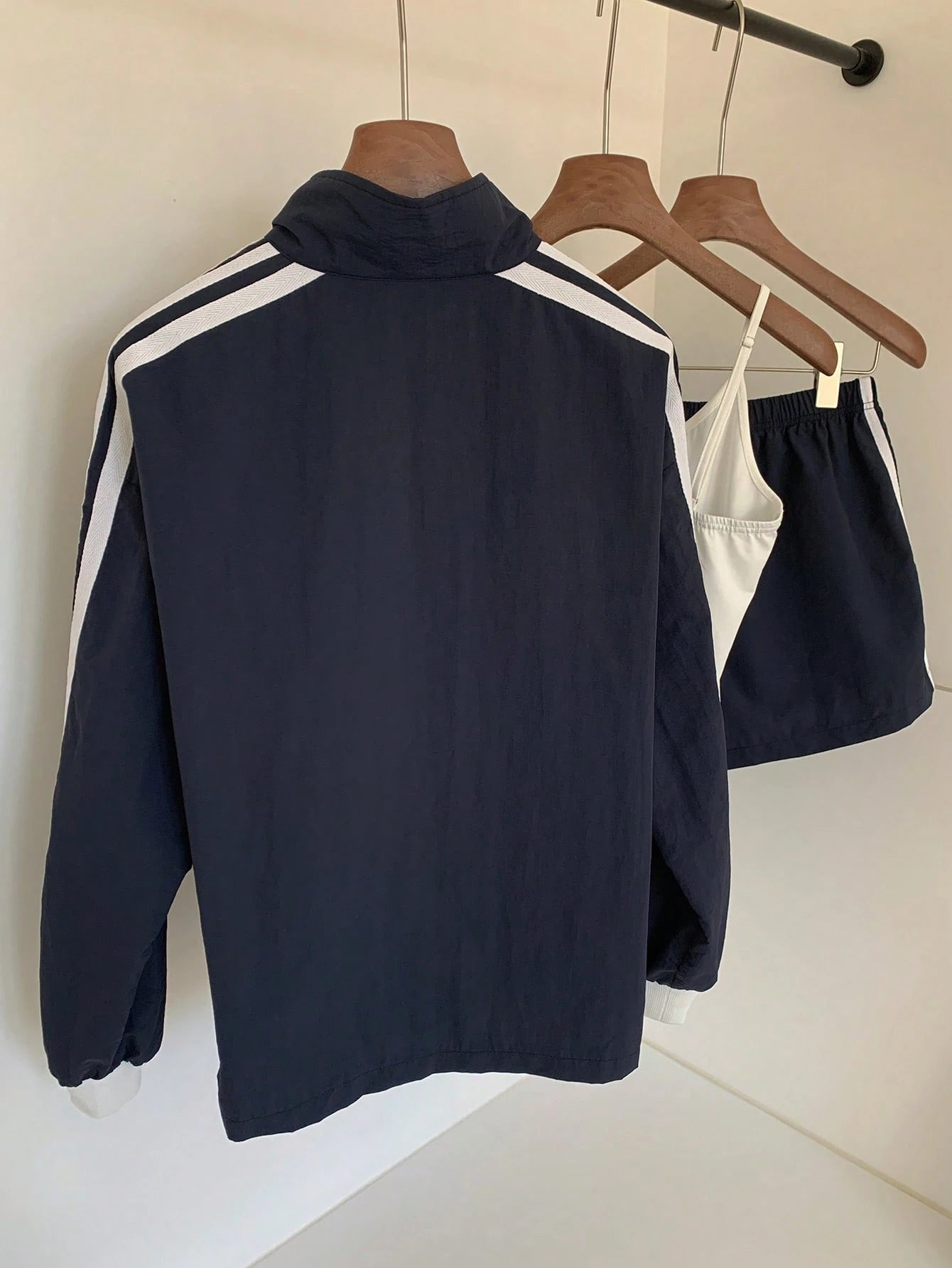 Comfortcana 2025 New Fall/Winter Fashionable Women's Striped Long Sleeve Zip-Up Jacket And Shorts Casual 2 Pieces Set