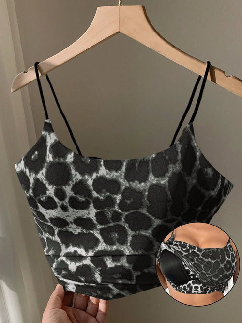 Comfortcana Leopard Print Padded Cami Tank Top, Cropped & Fitted