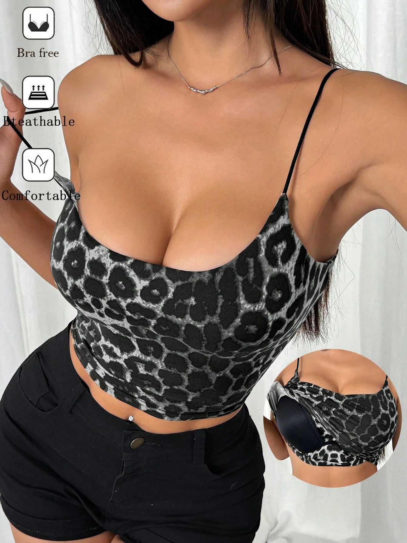 Comfortcana Leopard Print Padded Cami Tank Top, Cropped & Fitted