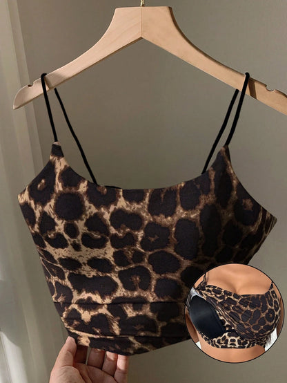 Comfortcana Leopard Print Padded Cami Tank Top, Cropped & Fitted