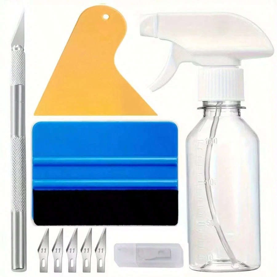 Complete Window Tint & Film Installation Kit With Felt Squeegee, Carving Knife, Spray Bottle, Professional Application Kit For Car, Glass, Vinyl Wrap, Wallpaper, Sticker, Includes Protective Gear & Ea