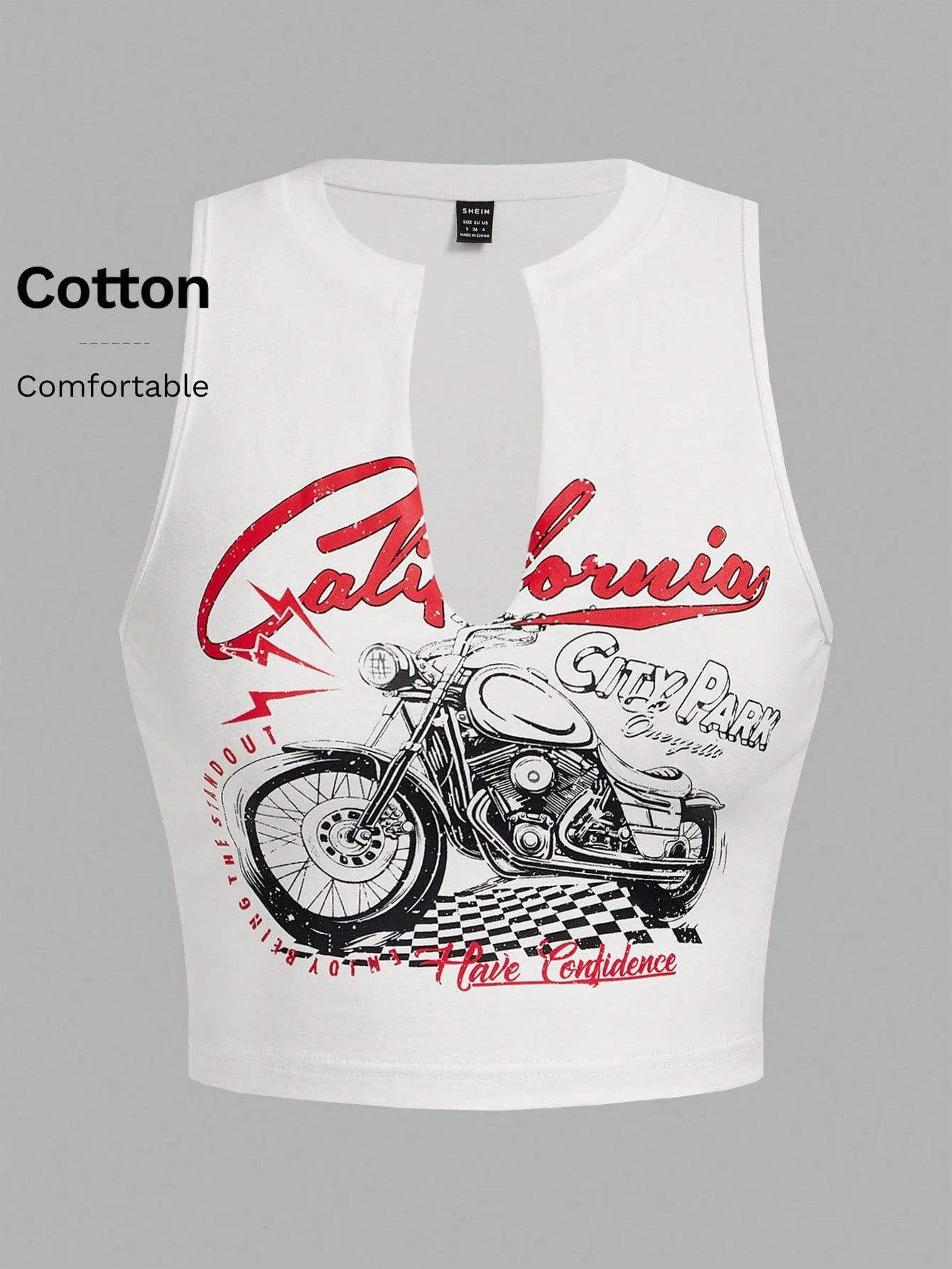 Coolane Motorcycle Style Tank Top For Summer With Letter Print And Notched Collar California CITY PARK ENJOY BEING THE STAND OUT Have Confidence