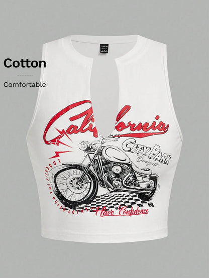 Coolane Motorcycle Style Tank Top For Summer With Letter Print And Notched Collar California CITY PARK ENJOY BEING THE STAND OUT Have Confidence