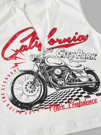 Coolane Motorcycle Style Tank Top For Summer With Letter Print And Notched Collar California CITY PARK ENJOY BEING THE STAND OUT Have Confidence