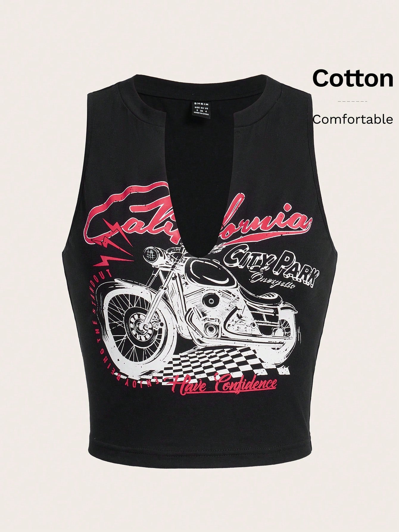 Coolane Motorcycle Style Tank Top For Summer With Letter Print And Notched Collar California CITY PARK ENJOY BEING THE STAND OUT Have Confidence