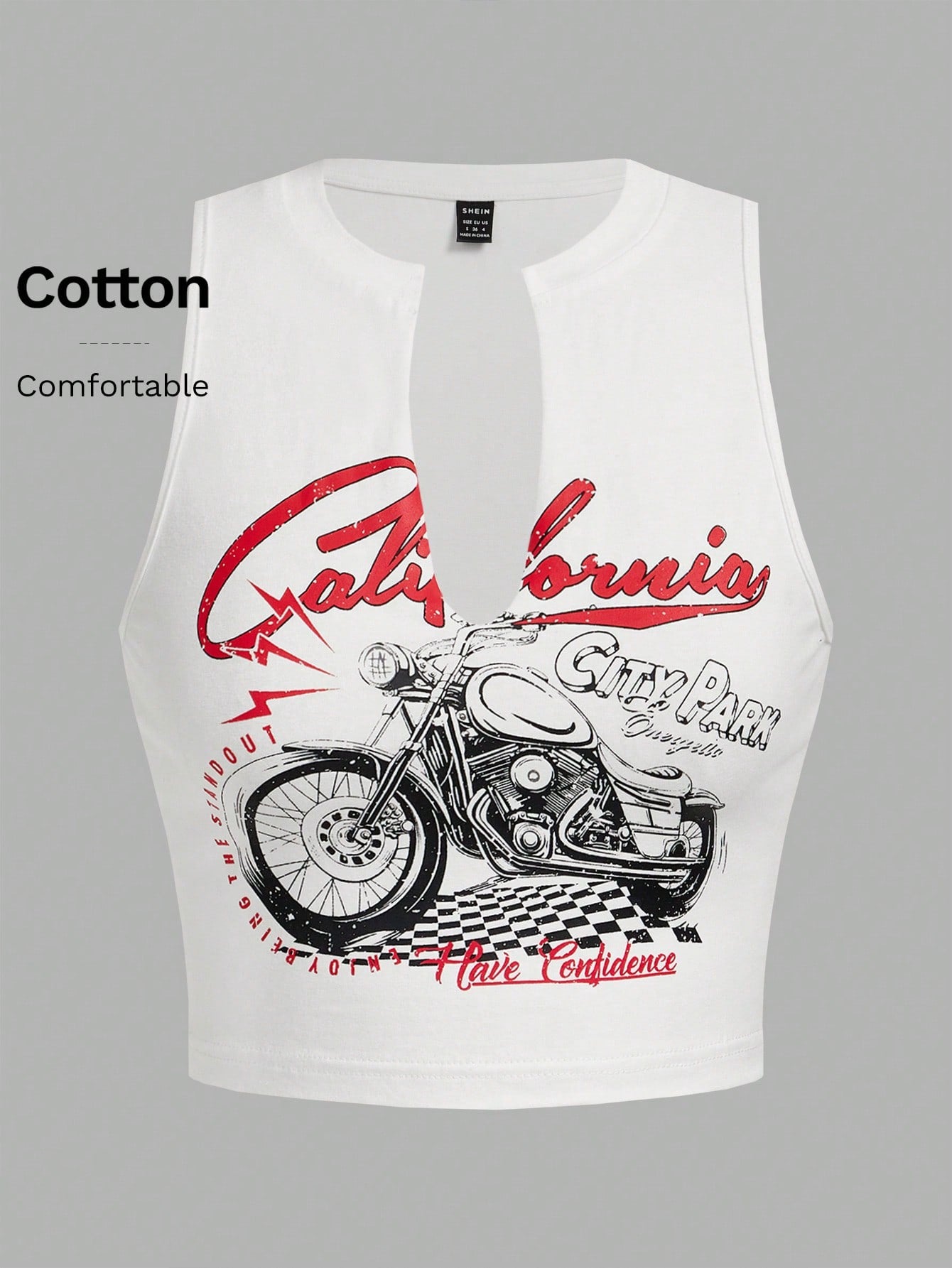Coolane Motorcycle Style Tank Top For Summer With Letter Print And Notched Collar California CITY PARK ENJOY BEING THE STAND OUT Have Confidence