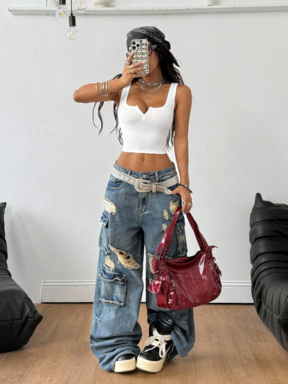 Coolane Women's 97% Cotton All White Rib Knit Notched Collar Cropped Tank Top,Summer Girly Club Festival Rave Y2K Soft Girl Aesthetic Activewear