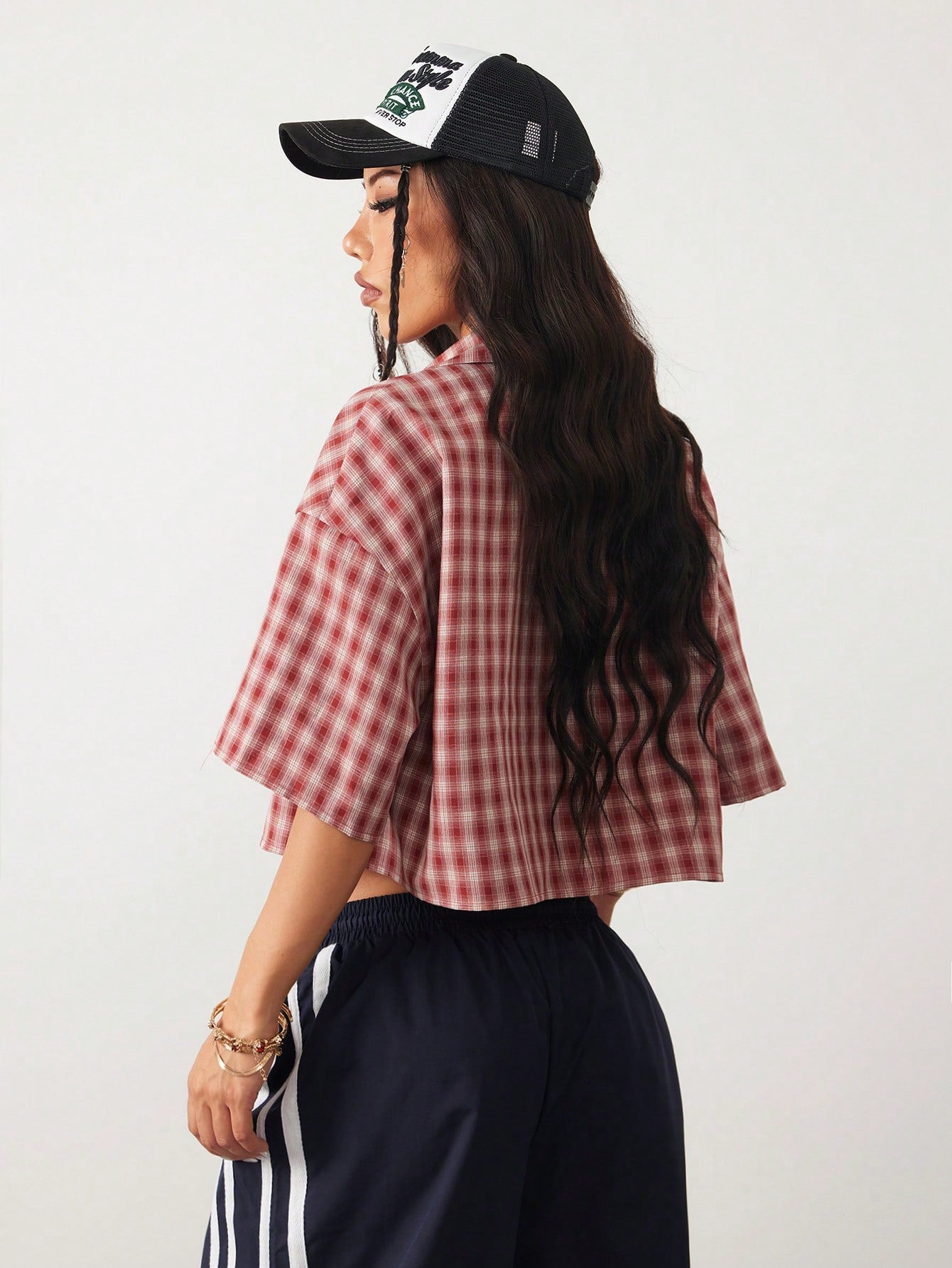 Coolane Women's Spring/Summer Vintage Preppy Crop Plaid Loose Crop Tops Red Shirt For New Years