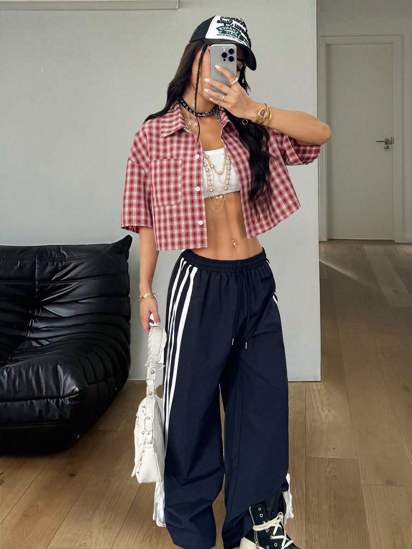 Coolane Women's Spring/Summer Vintage Preppy Crop Plaid Loose Crop Tops Red Shirt For New Years