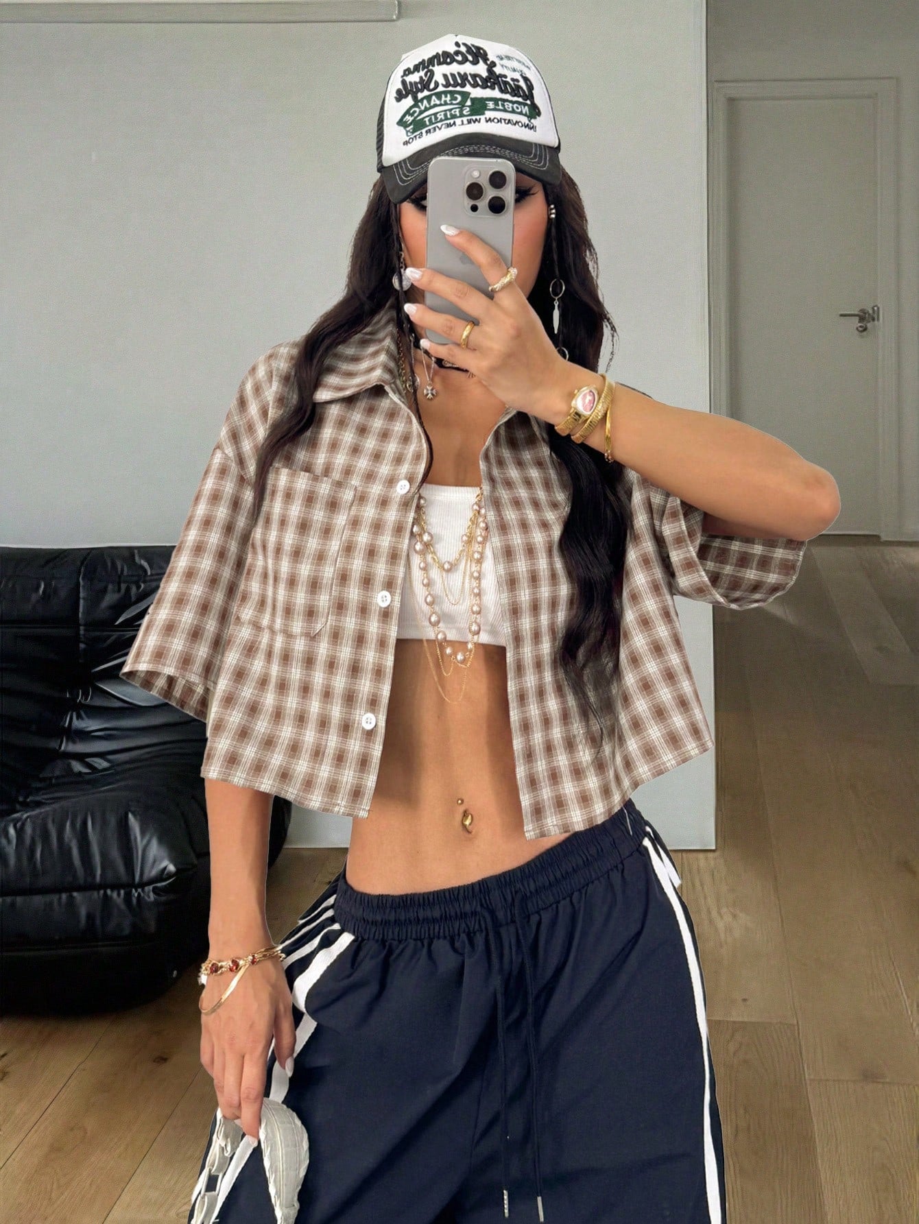 Coolane Women's Spring/Summer Vintage Preppy Crop Plaid Loose Crop Tops Red Shirt For New Years