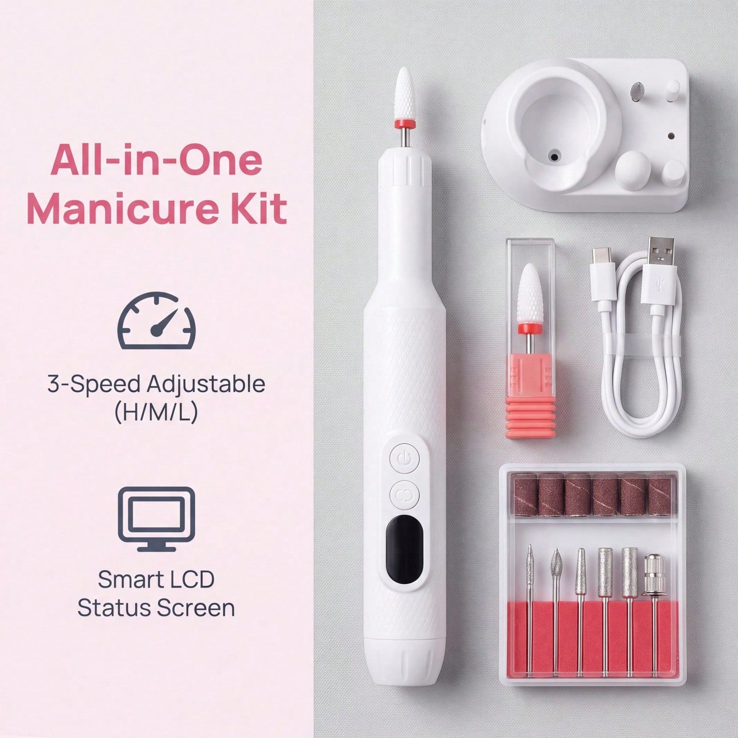 Cordless Rechargeable Nail Drill Set, Multi-Purpose Manicure Pedicure Equipment, Durable Nail File For Daily Nail Care, Home Salon Use, Birthday Gift For Nail Lovers