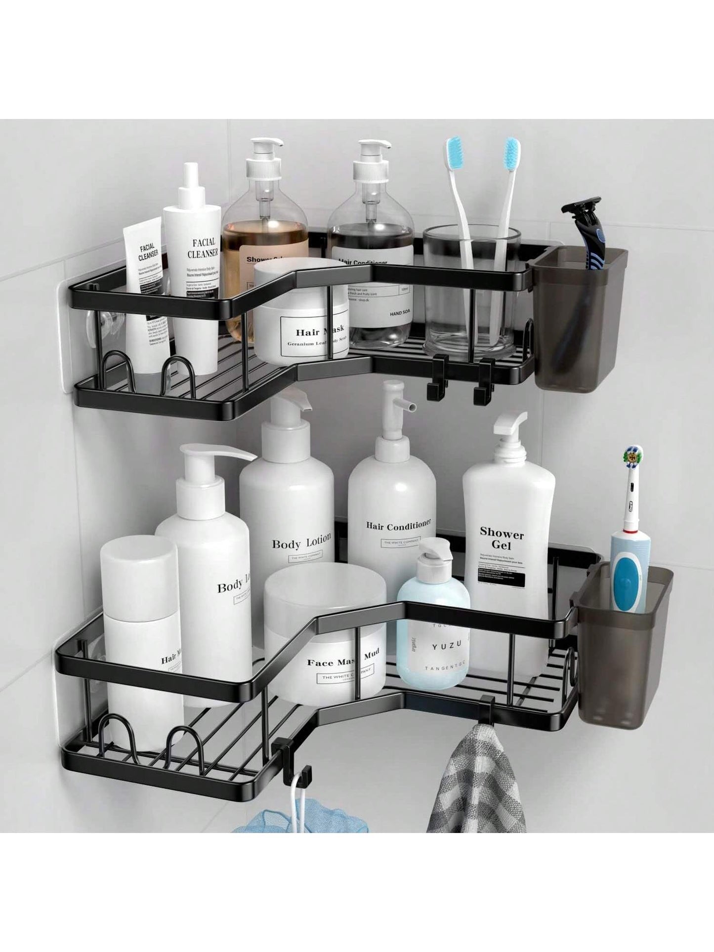 Corner Shower Caddy Adhesive, 2 Packs Shower Organizer With 2 PackSoap Holder And 12 Hooks, Rustproof Corner Shower Shelves, No Drilling Shower Shelf For Inside Shower Back To School