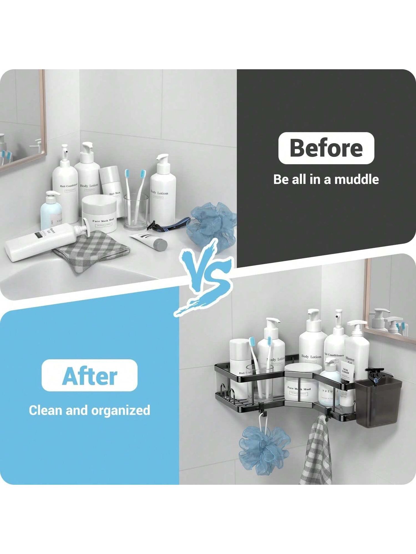 Corner Shower Caddy Adhesive, 2 Packs Shower Organizer With 2 PackSoap Holder And 12 Hooks, Rustproof Corner Shower Shelves, No Drilling Shower Shelf For Inside Shower Back To School