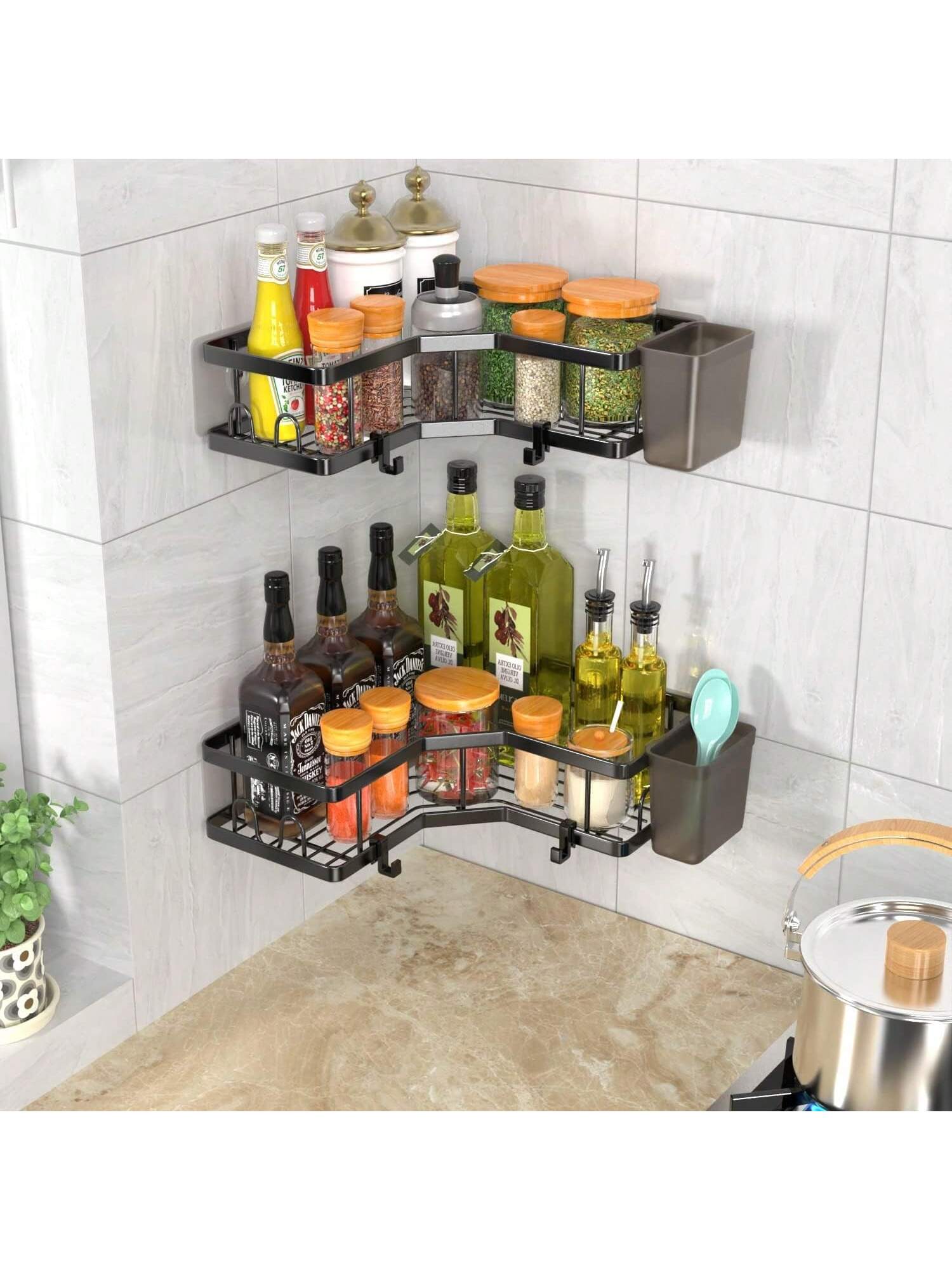 Corner Shower Caddy Adhesive, 2 Packs Shower Organizer With 2 PackSoap Holder And 12 Hooks, Rustproof Corner Shower Shelves, No Drilling Shower Shelf For Inside Shower Back To School
