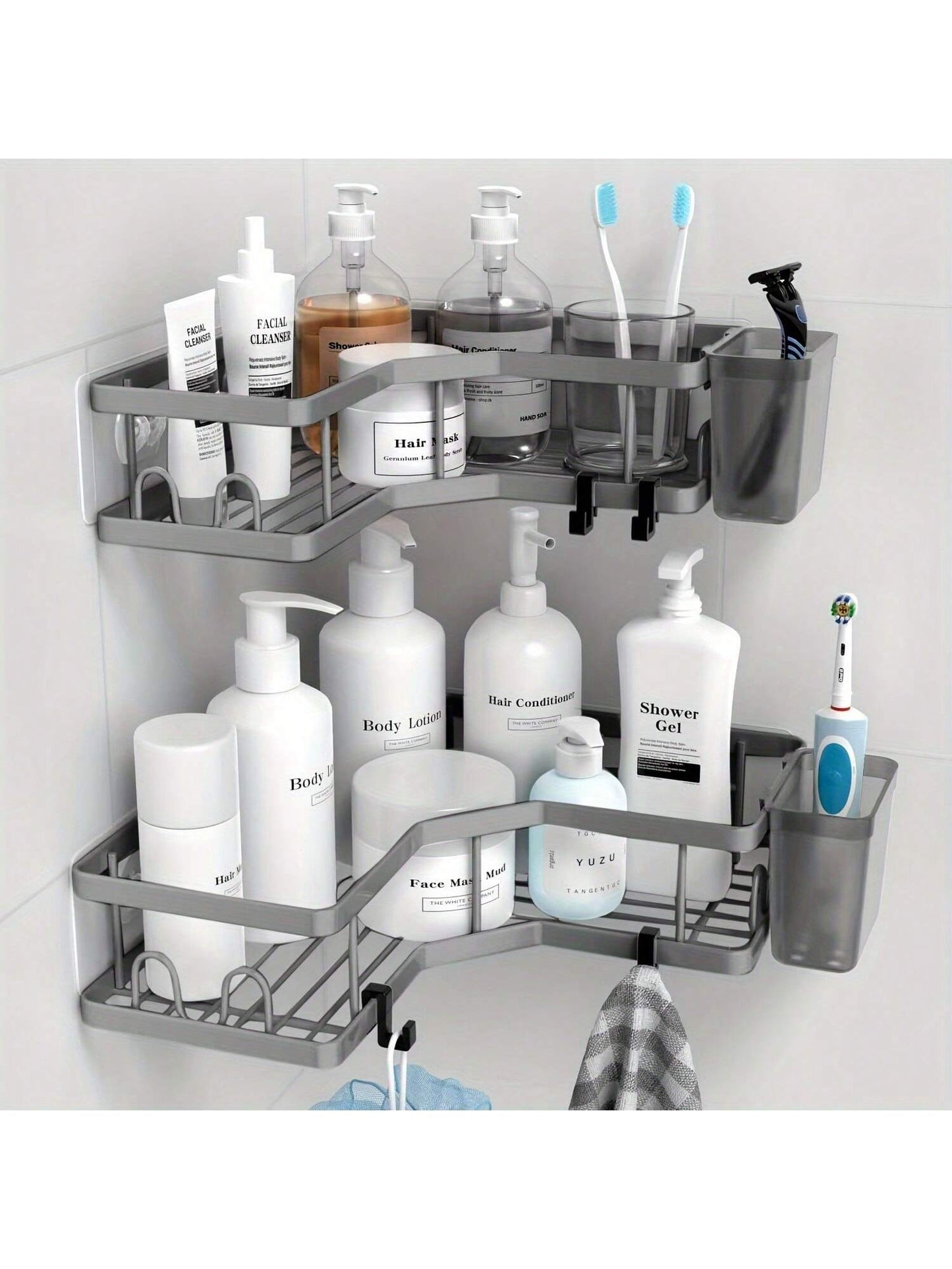 Corner Shower Caddy Adhesive, 2 Packs Shower Organizer With 2 PackSoap Holder And 12 Hooks, Rustproof Corner Shower Shelves, No Drilling Shower Shelf For Inside Shower Back To School