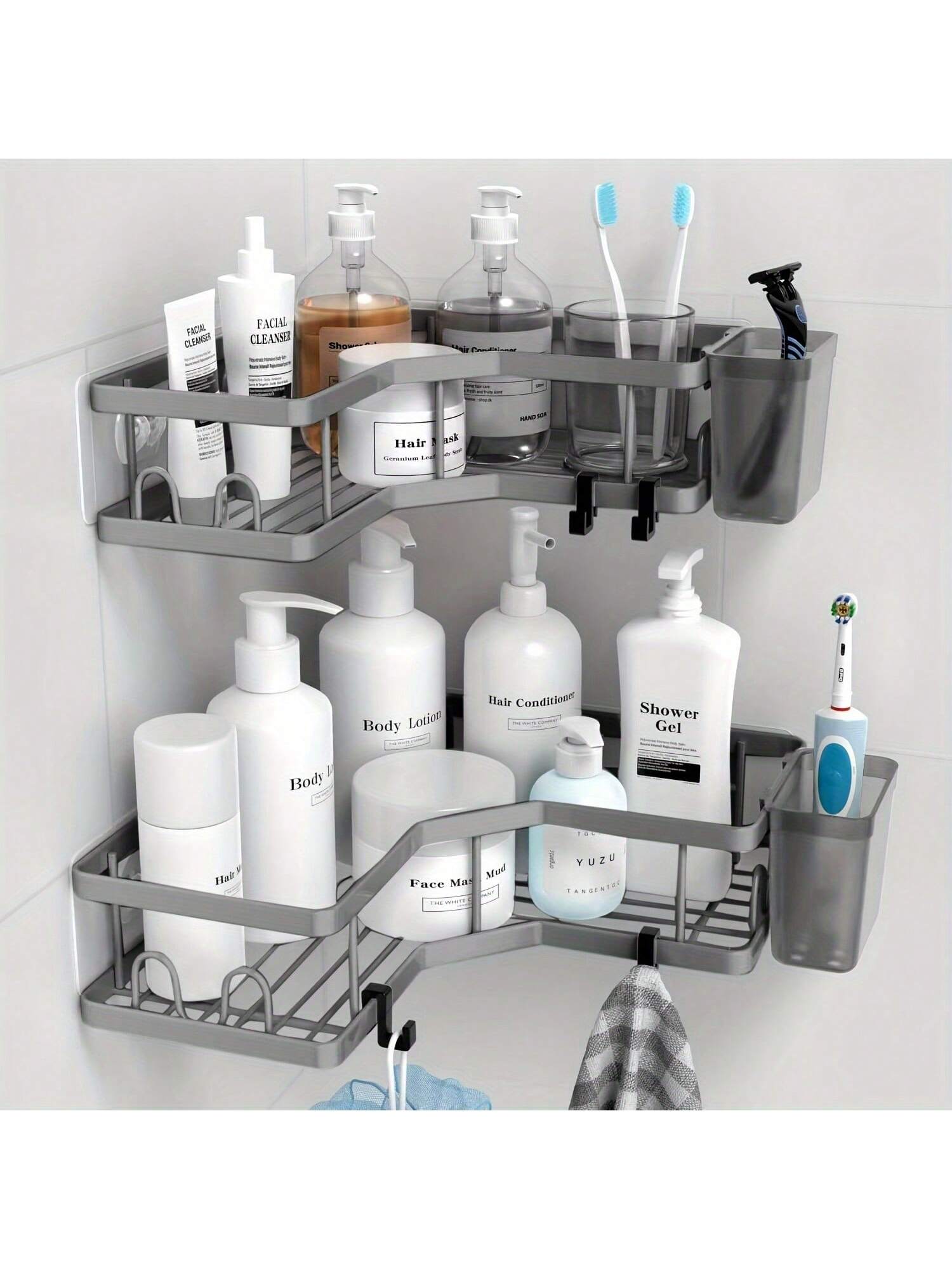 Corner Shower Caddy Adhesive, 2 Packs Shower Organizer With 2 PackSoap Holder And 12 Hooks, Rustproof Corner Shower Shelves, No Drilling Shower Shelf For Inside Shower Back To School