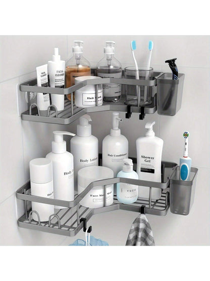 Corner Shower Caddy Adhesive, 2 Packs Shower Organizer With 2 PackSoap Holder And 12 Hooks, Rustproof Corner Shower Shelves, No Drilling Shower Shelf For Inside Shower Back To School