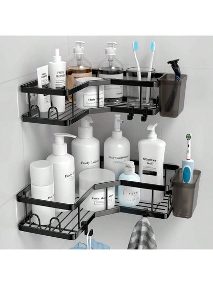 Corner Shower Caddy Adhesive, 2 Packs Shower Organizer With 2 PackSoap Holder And 12 Hooks, Rustproof Corner Shower Shelves, No Drilling Shower Shelf For Inside Shower Back To School