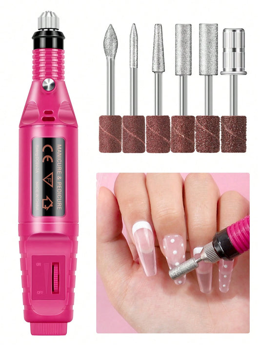coscelia Electric Nail Grinder, Mini USB Nail Grinder With 6 Drill Bits And 250 Sanding Bands, Pink/Black/White Nail File Remover And Polisher, Gel Nail Grinder Suitable For Acrylic Nails, Nail File G