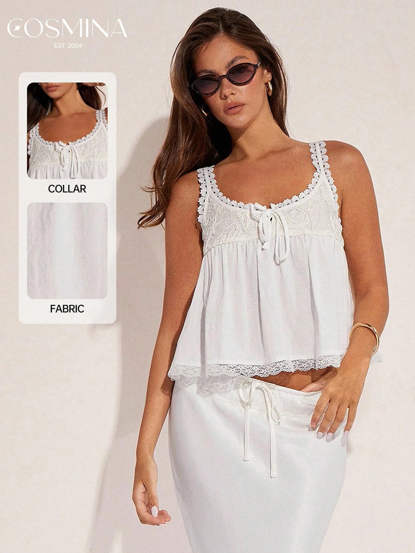 COSMINA Women's Elegant Lace Patchwork Camisole Top For Summer Vacation Summer Top