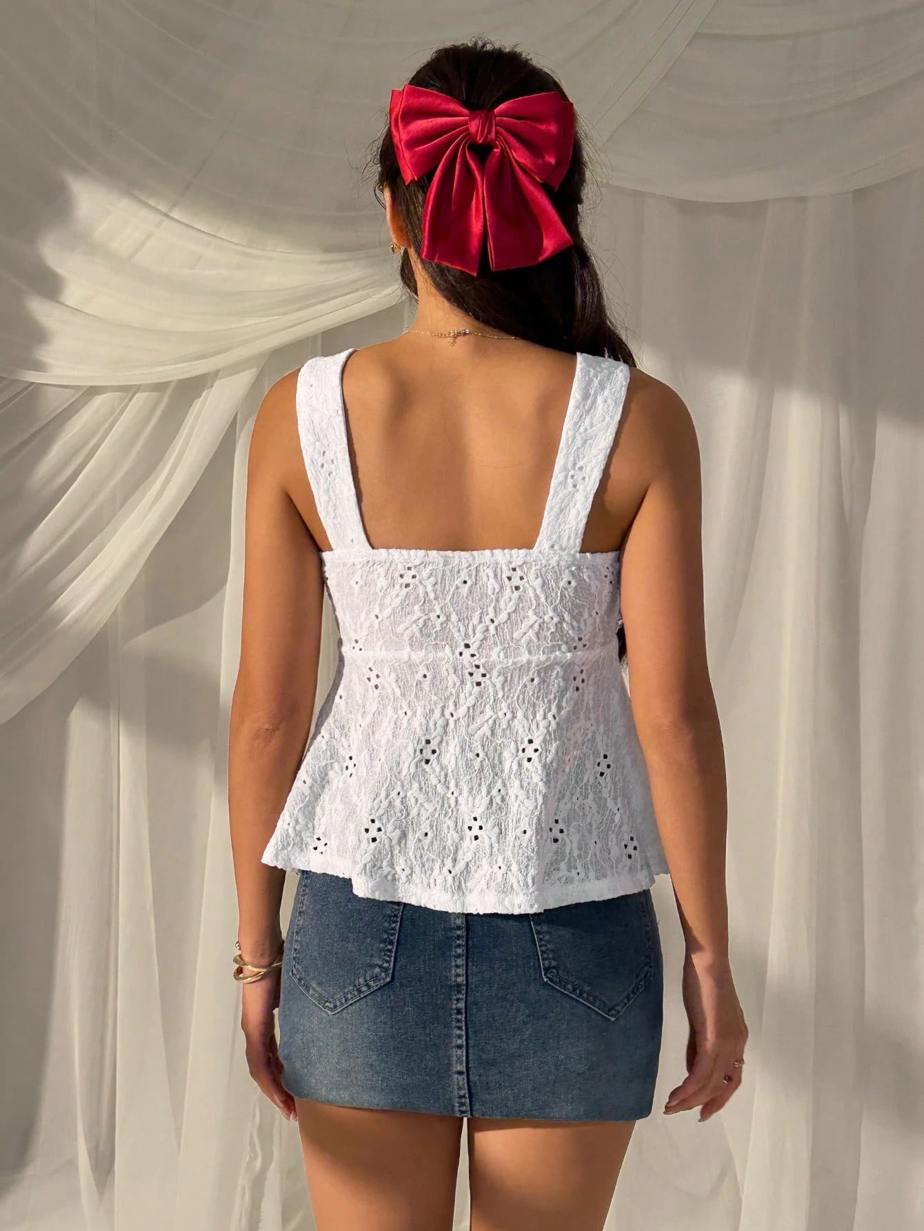 CovetEZ Summer Tops Hollow Out White Lace-Up Casual Boho Romantic Bohemian Vacation Tank Top For Women Vacation