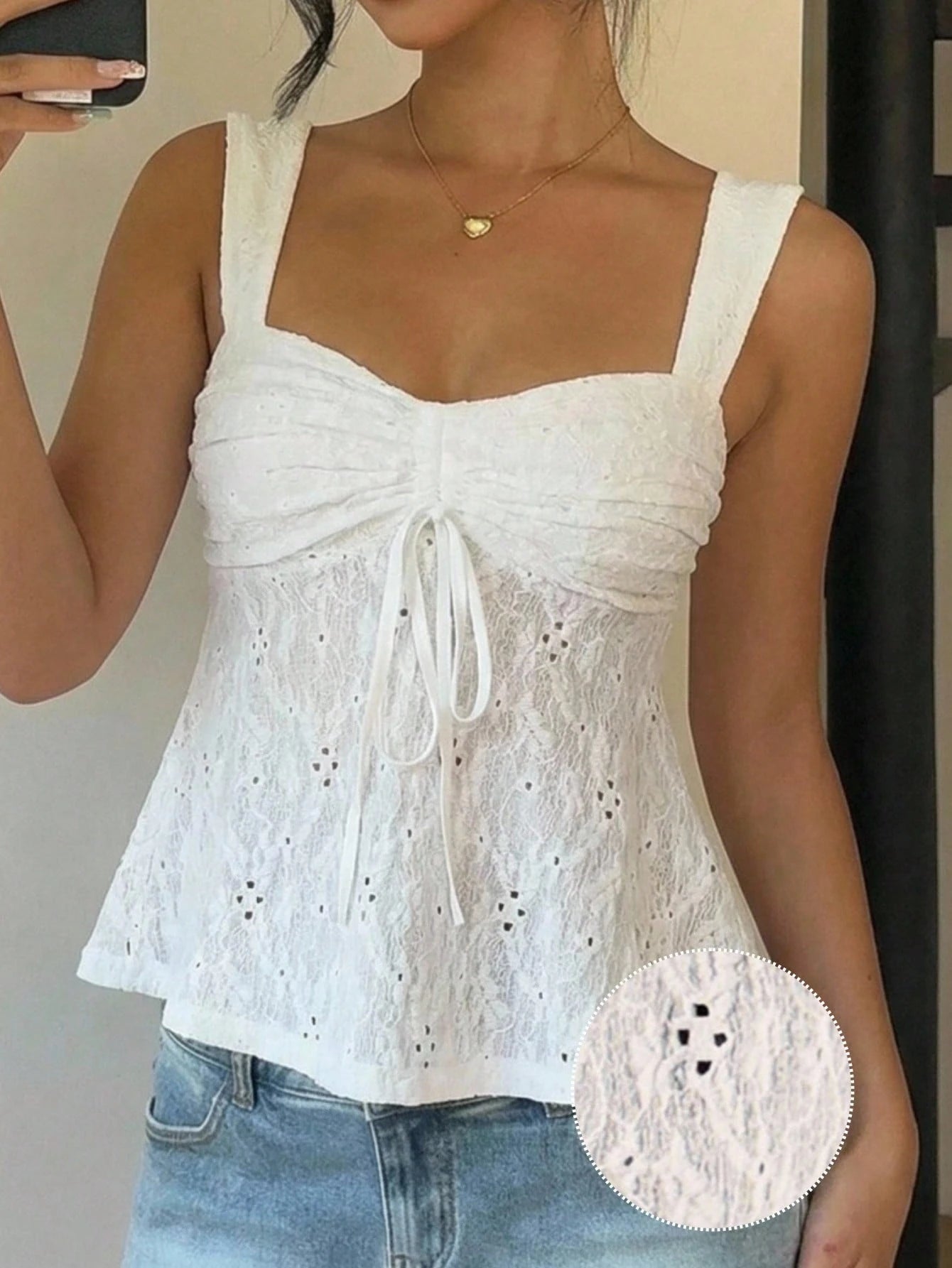 CovetEZ Summer Tops Hollow Out White Lace-Up Casual Boho Romantic Bohemian Vacation Tank Top For Women Vacation