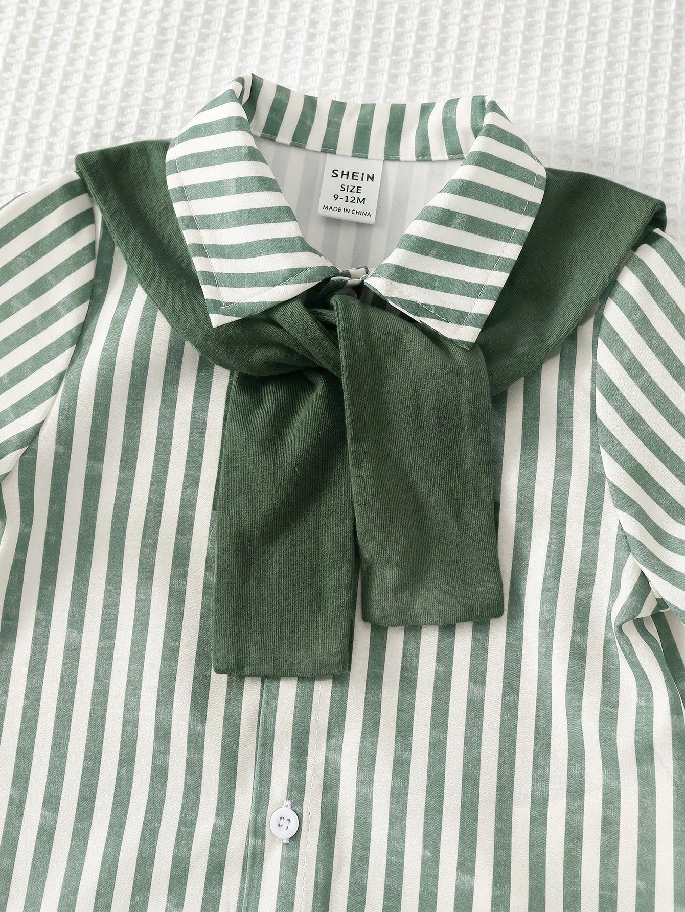 Cozy Pixies 3pcs Baby Boy Set: Solid Color Shawl Collar Striped Short Sleeve Cardigan Shirt And Elastic Waist Shorts