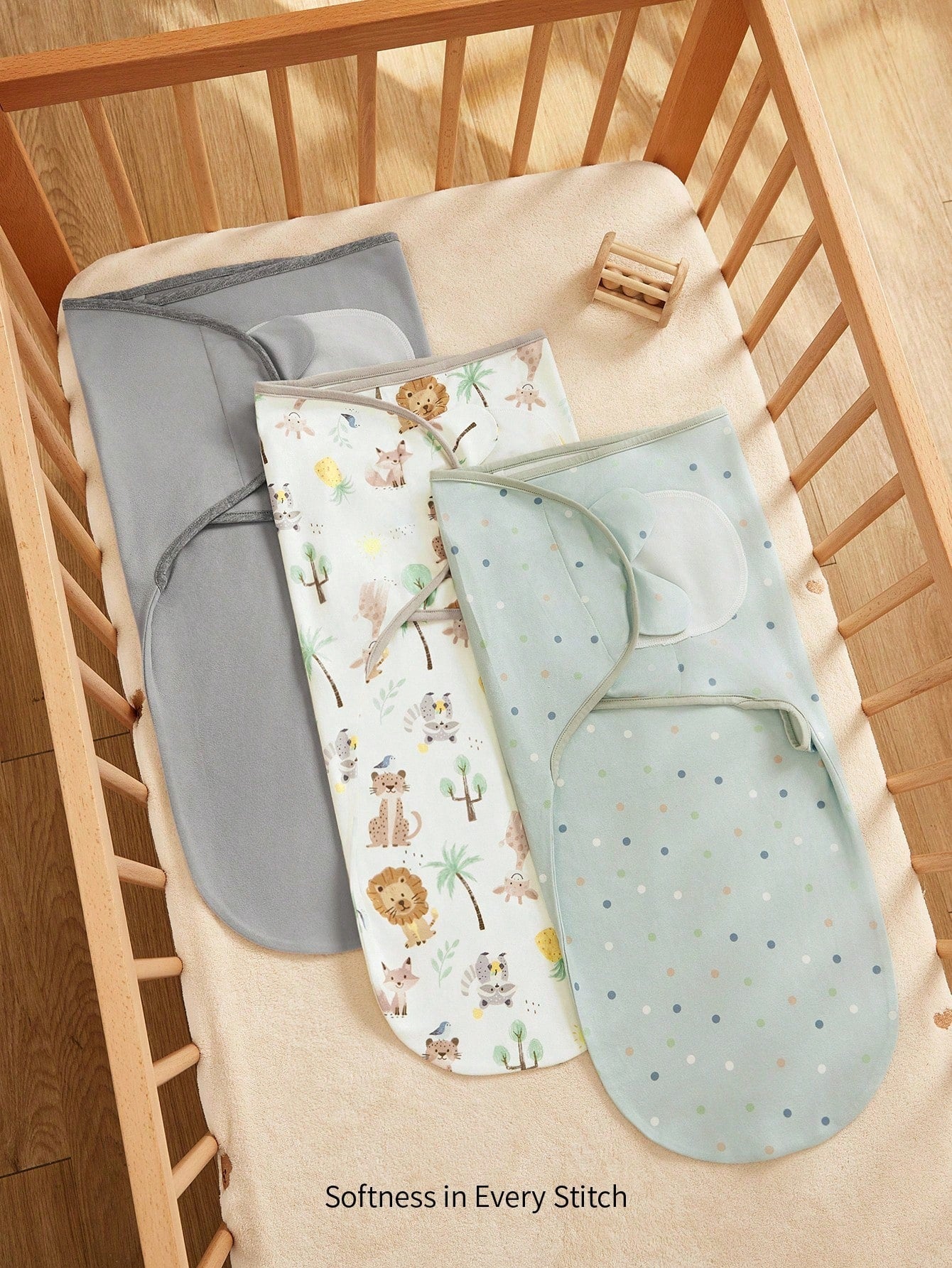 Cozy Pixies 3pcs/Set Soft Polka Dot Animal Print Swaddle Blanket Gift Box Set For Newborn