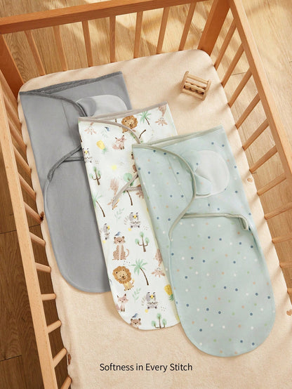 Cozy Pixies 3pcs/Set Soft Polka Dot Animal Print Swaddle Blanket Gift Box Set For Newborn