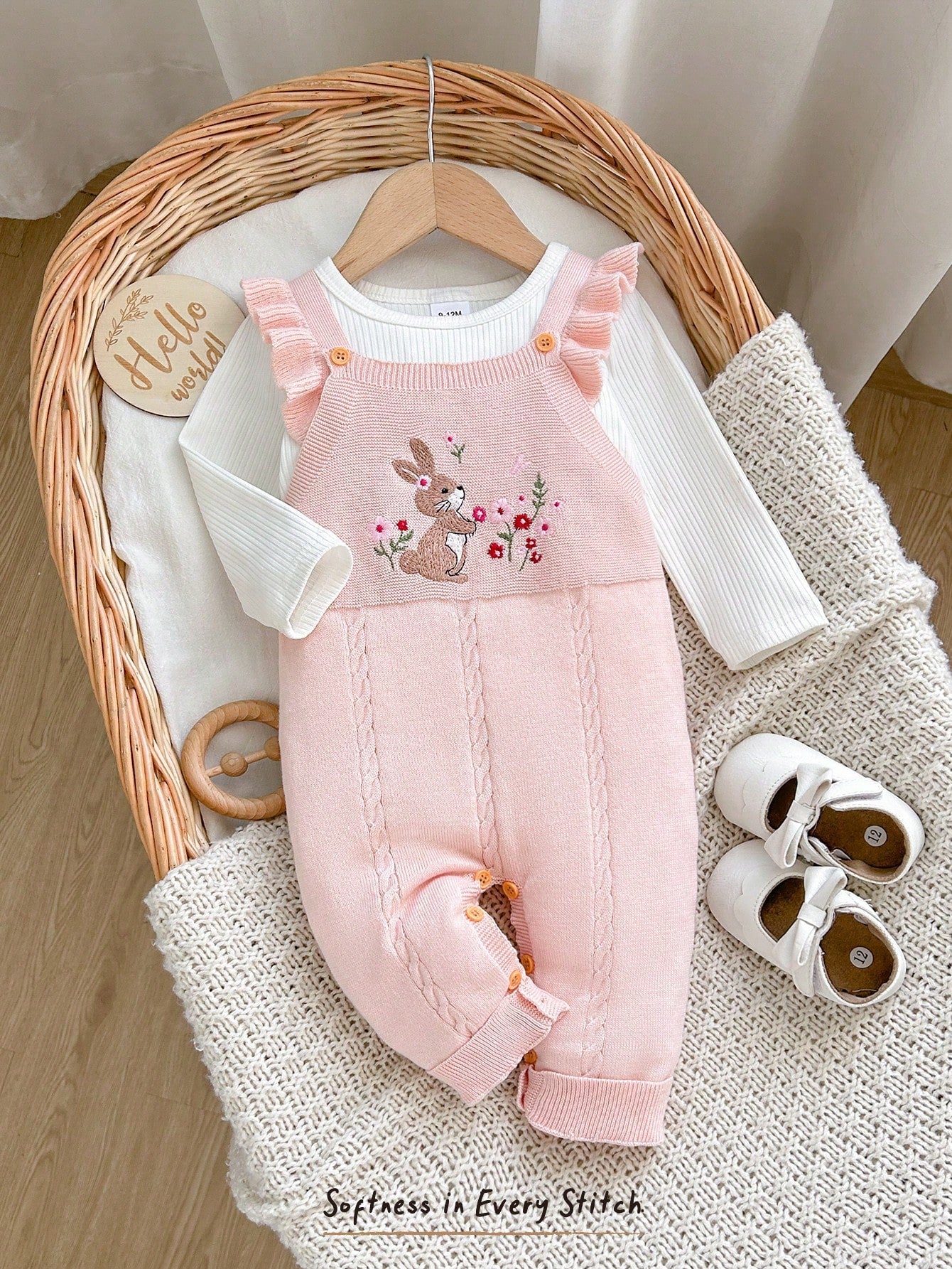 Cozy Pixies Baby Baby Girl Newborn Girl Romper, Knitted Jumpsuit, Long Autumn Winter Pants, Embroidered Craft, Rabbit Floral Pattern