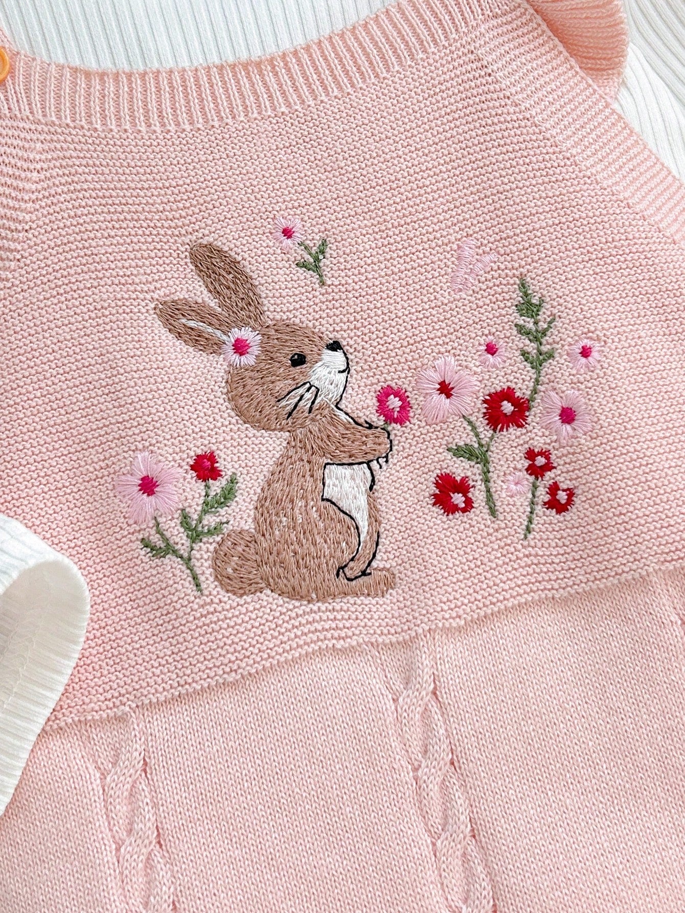 Cozy Pixies Baby Baby Girl Newborn Girl Romper, Knitted Jumpsuit, Long Autumn Winter Pants, Embroidered Craft, Rabbit Floral Pattern