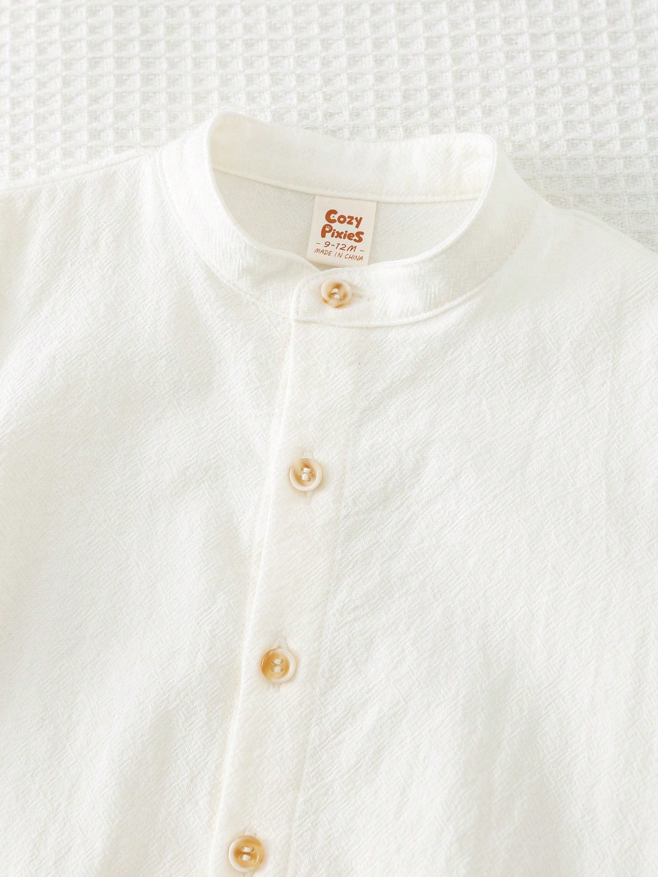 Cozy Pixies Baby Boy Solid Color Versatile Comfortable Stand Collar Short Sleeve Cardigan Shirt And Elastic Waist Shorts 2-Piece Set