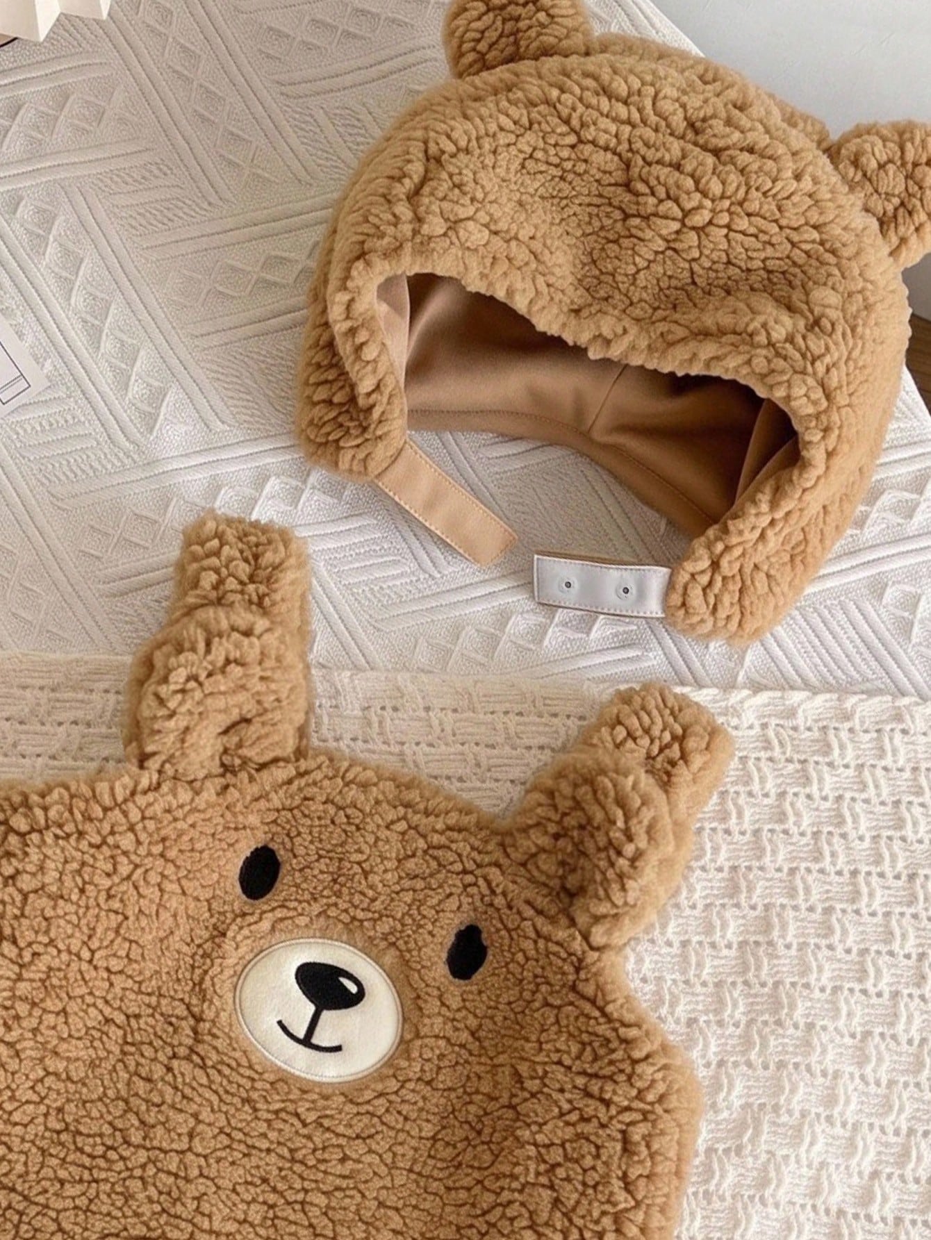 Cozy Pixies Baby Girl Cartoon Bear Pattern Thermal Lined Thick Overalls & Long Sleeve Hat 2pcs Set