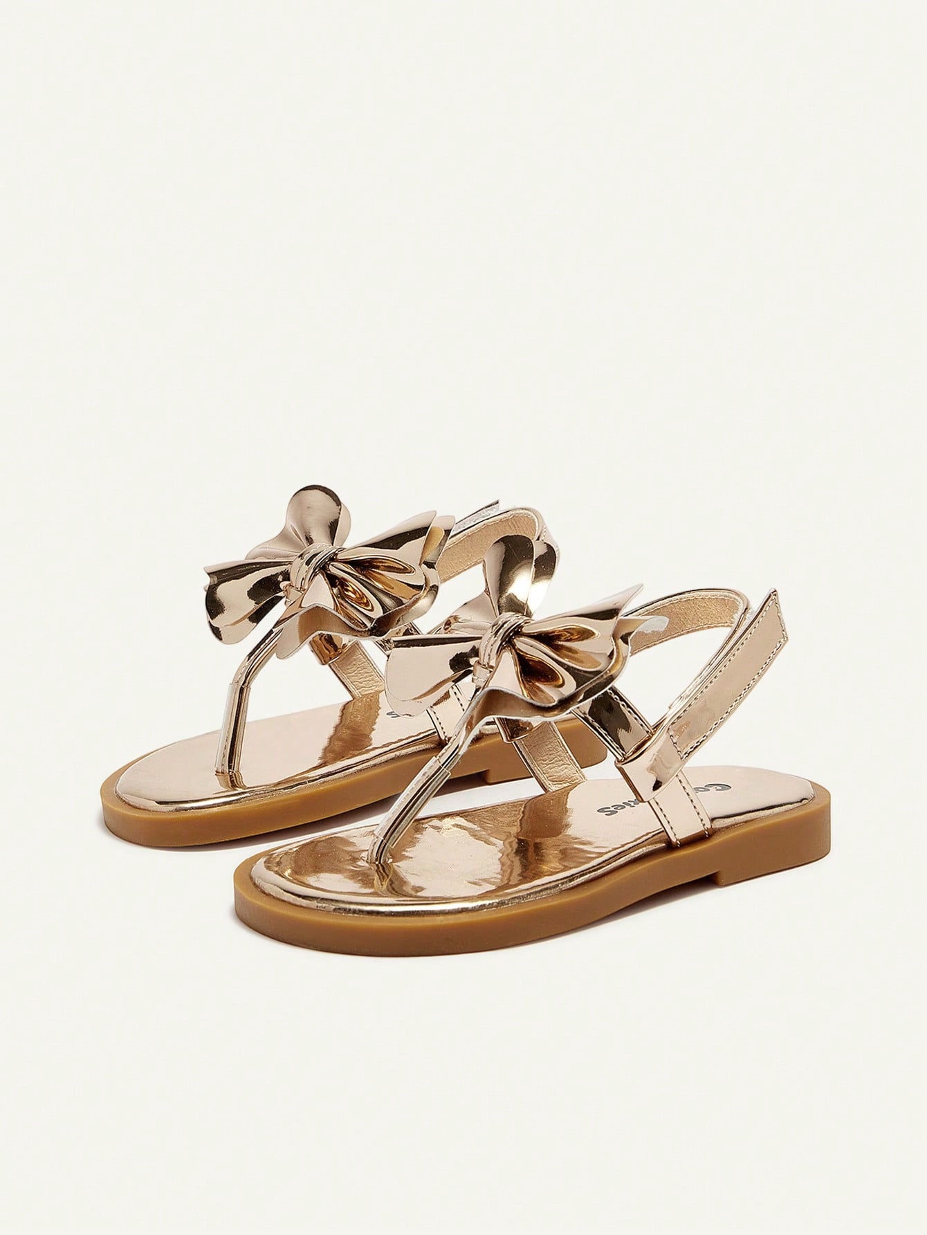 Cozy Pixies Fashionable And Versatile Casual Fun Golden Bow Flip-Flops Three-Dimensional Princess Style Golden Girls Baby Flat Sandals Suitable For Summer