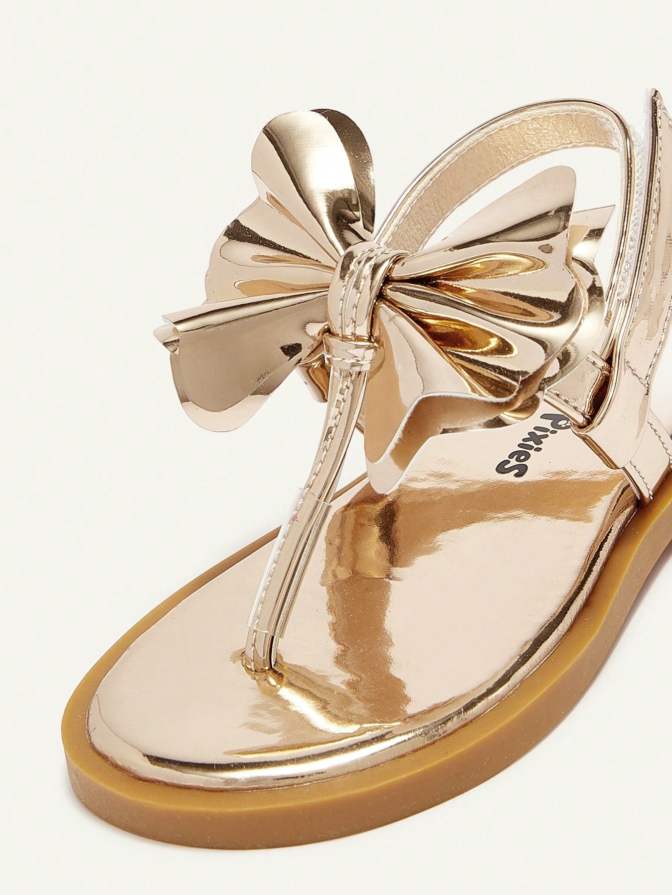 Cozy Pixies Fashionable And Versatile Casual Fun Golden Bow Flip-Flops Three-Dimensional Princess Style Golden Girls Baby Flat Sandals Suitable For Summer
