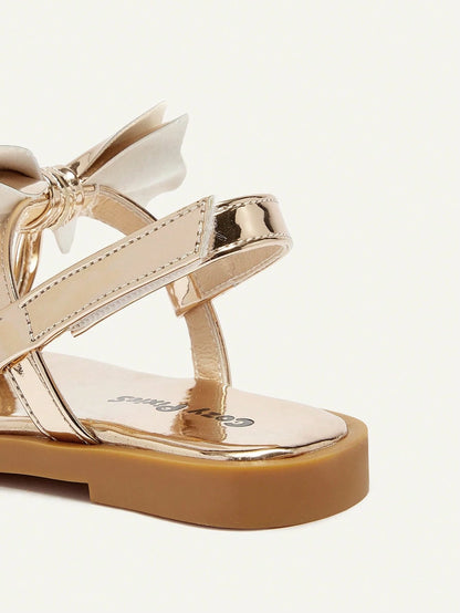 Cozy Pixies Fashionable And Versatile Casual Fun Golden Bow Flip-Flops Three-Dimensional Princess Style Golden Girls Baby Flat Sandals Suitable For Summer