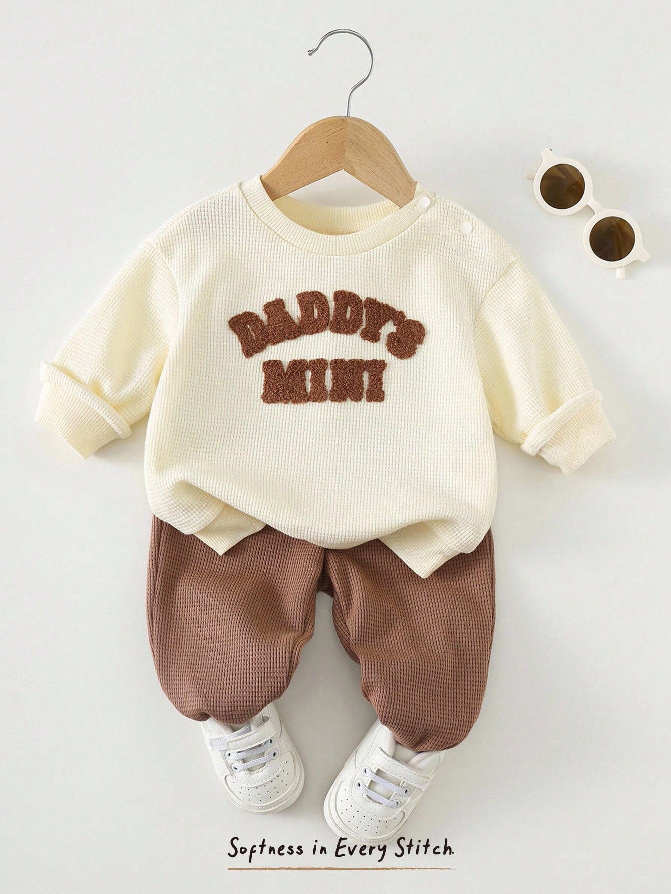 Cozy Pixies Newborn Cute Outfit, Letter Embroidery "DADDY'S MINI", Casual Everyday Wear, Autumn/Winter