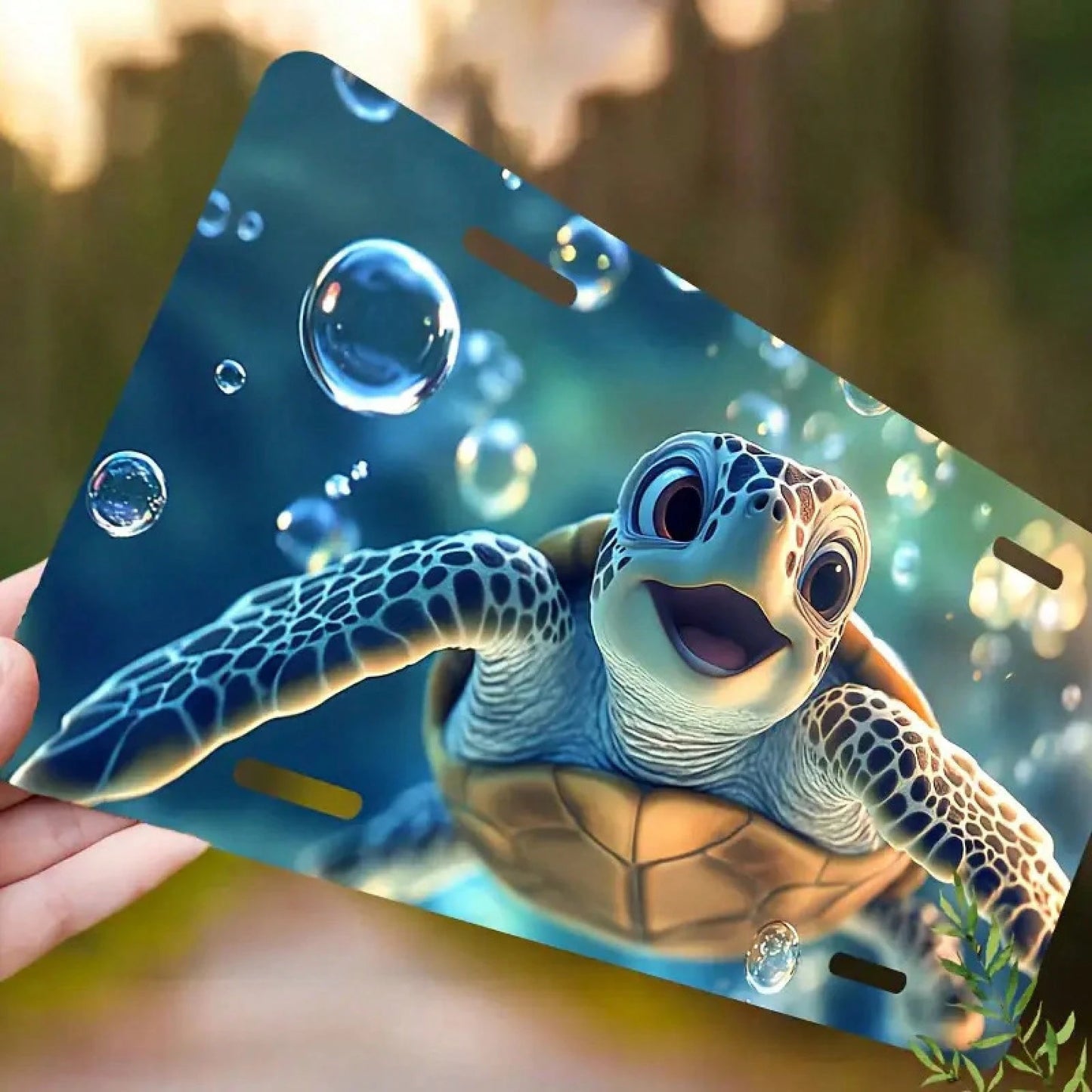 CP License Plate Frame And Decorative Happy Turtle Pattern, Waterproof Aluminum Front License Plate Cover And Frame, Suitable For Men And Women, Size 12inch X 6inch