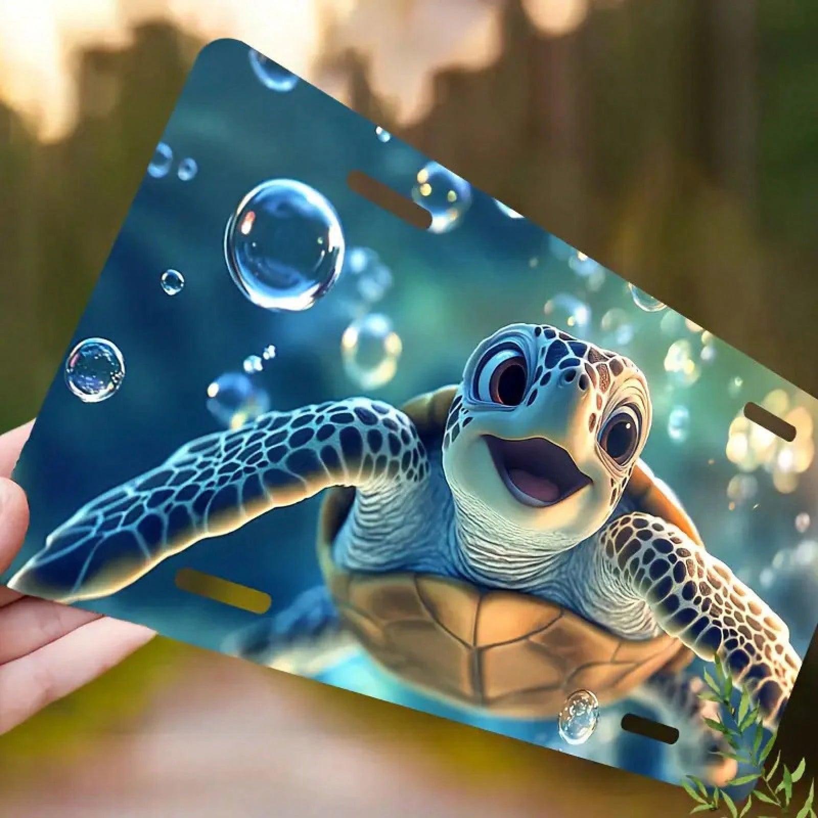 CP License Plate Frame And Decorative Happy Turtle Pattern, Waterproof Aluminum Front License Plate Cover And Frame, Suitable For Men And Women, Size 12inch X 6inch