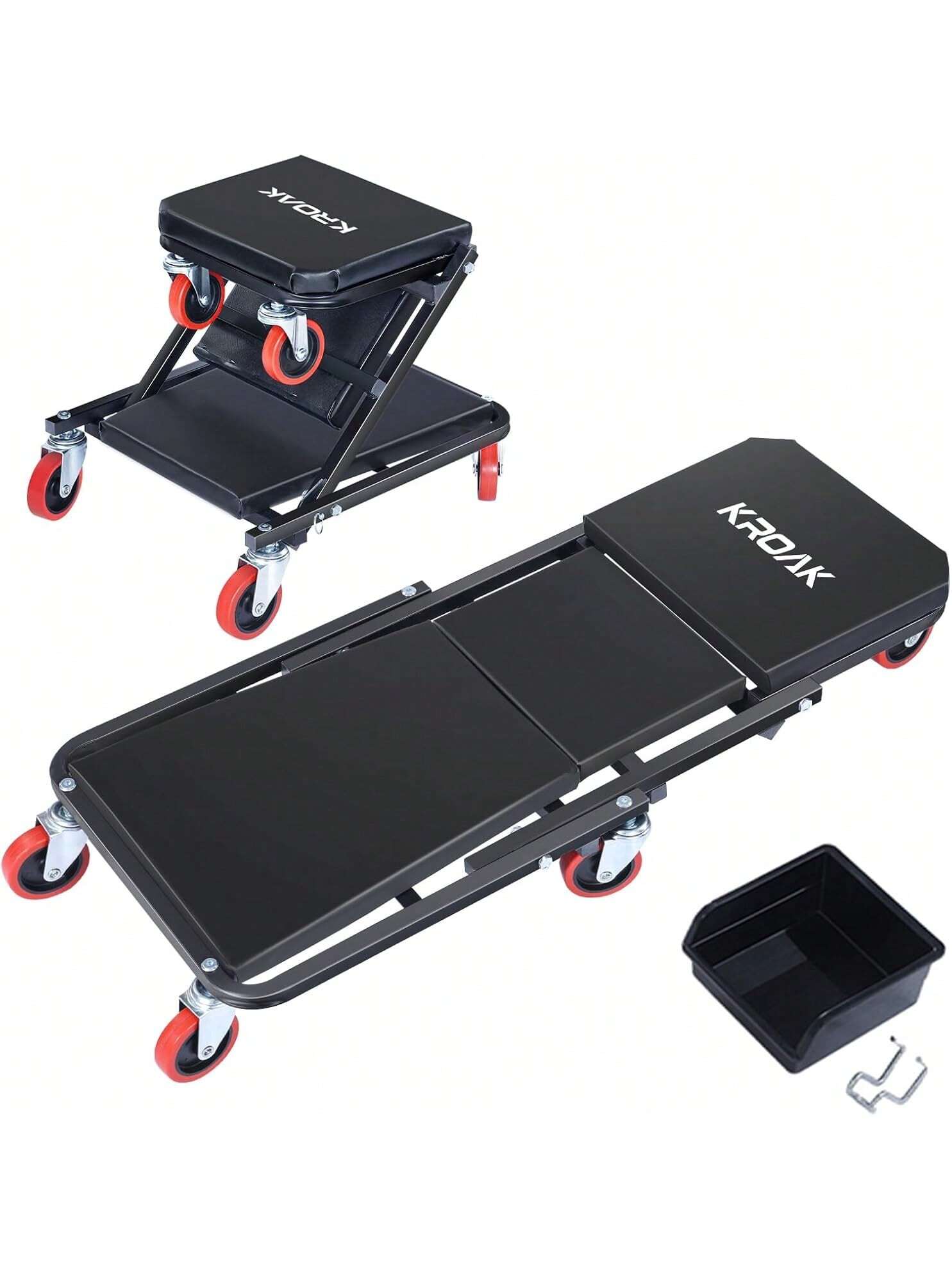 Creeper, 36 Inches 2 In 1 Z Creeper Seat 330 Lbs Capacity Garage Chair Adjustable Rolling Folding Car Creeper With 6 Pcs TPR Wheels,Lay Down Or Sit For Garage, Shop, Auto Repair Black