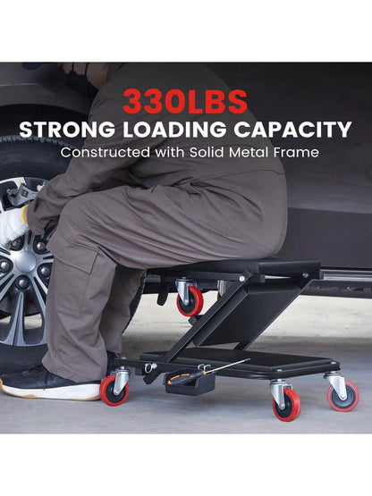 Creeper, 36 Inches 2 In 1 Z Creeper Seat 330 Lbs Capacity Garage Chair Adjustable Rolling Folding Car Creeper With 6 Pcs TPR Wheels,Lay Down Or Sit For Garage, Shop, Auto Repair Black