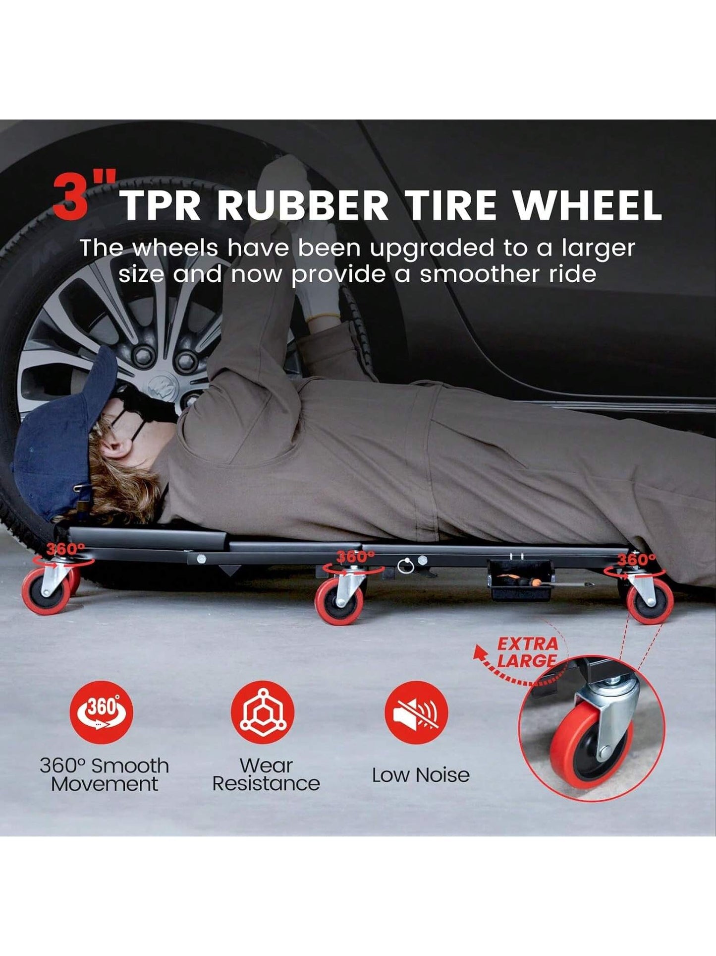 Creeper, 36 Inches 2 In 1 Z Creeper Seat 330 Lbs Capacity Garage Chair Adjustable Rolling Folding Car Creeper With 6 Pcs TPR Wheels,Lay Down Or Sit For Garage, Shop, Auto Repair Black